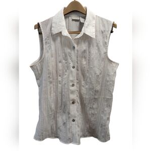 White Stag Textured Sleeveless Cotton Collared Blouse- Size XL